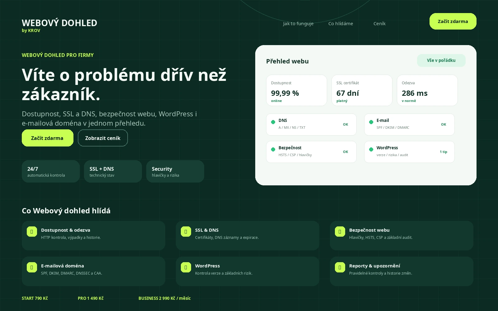 Statický náhled aplikace KROV Web Monitor